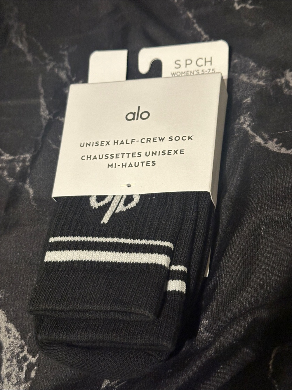 ALO Yoga Black Half-Crew Socks with White Stripes